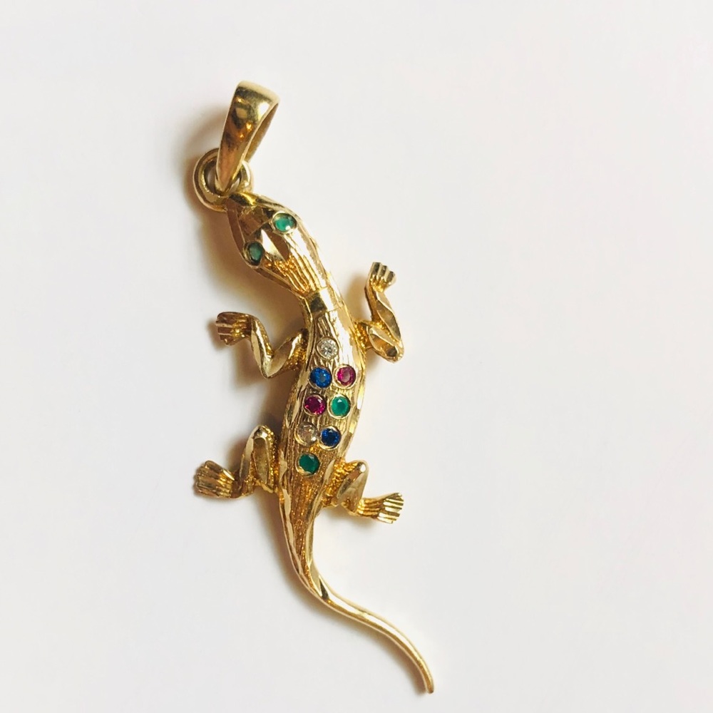 14k jeweled iguana / gecko